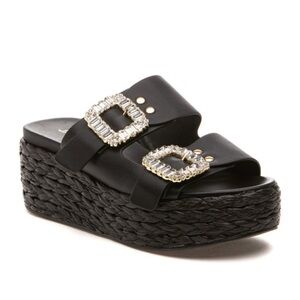 NWT J/SLIDES J/SLIDES QUINLEY Black Leather Sandal